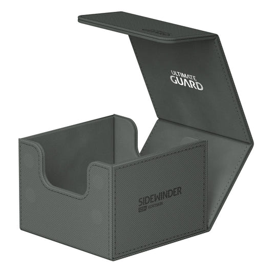 Ultimate Guard Sidewinder 133+ Xenoskin deck box in grey, lid open, empty interior