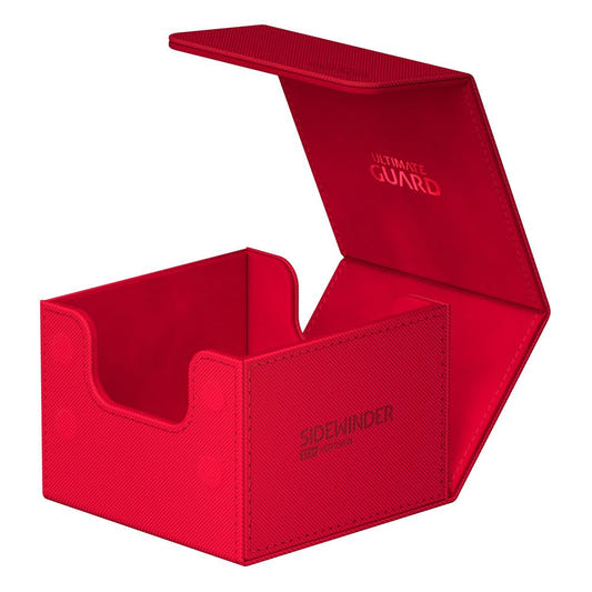 Ultimate Guard Sidewinder 133+ Xenoskin deck box in red, lid open, empty interior