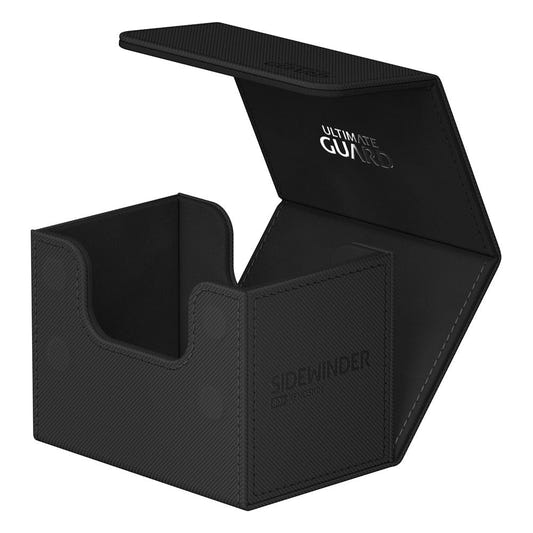 Ultimate Guard Sidewinder 80+ Xenoskin deck box in black, lid open, empty interior