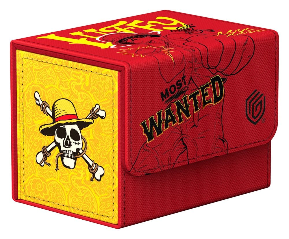 Ultimate Guard Sidewinder 80+ Netflix One Piece Luffy deck box, closed, side panel with straw hat Jolly Roger emblem