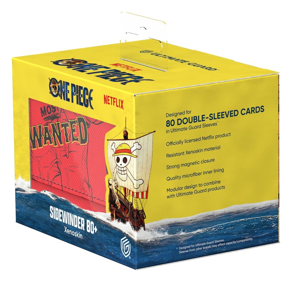 Ultimate Guard Sidewinder 80+ Netflix One Piece Luffy deck box, retail packaging back with features list