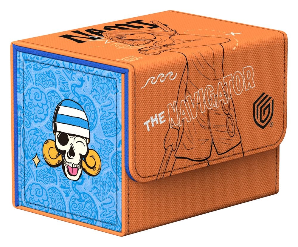 Ultimate Guard Sidewinder 80+ Netflix One Piece Nami deck box, closed, side panel with Nami Jolly Roger emblem