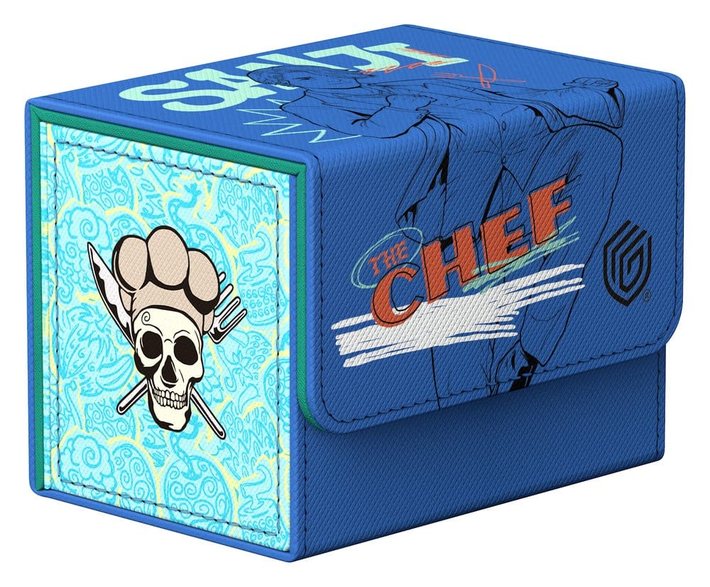 Ultimate Guard Sidewinder 80+ Netflix One Piece Sanji deck box, closed, side panel with Sanji Jolly Roger emblem