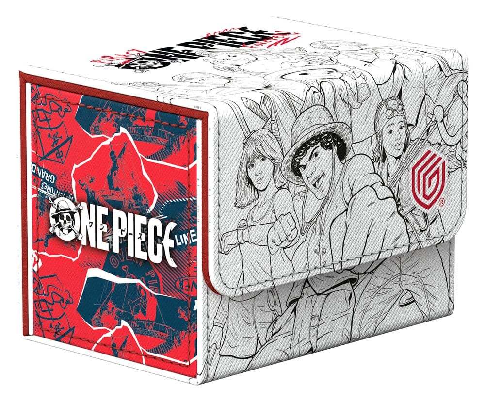 Ultimate Guard Sidewinder 80+ Netflix One Piece Sketch deck box, closed, side panel with One Piece logo