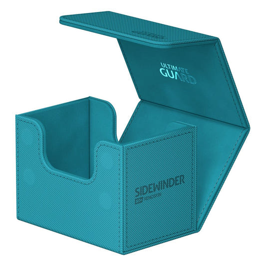 Ultimate Guard Sidewinder 80+ Xenoskin deck box in petrol, lid open, empty interior