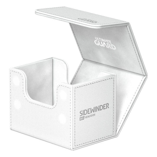Ultimate Guard Sidewinder 80+ Xenoskin deck box in white, lid open, empty interior