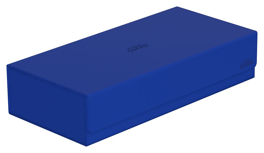 Ultimate Guard Superhive 550+ Xenoskin card box in blue, closed, angled view