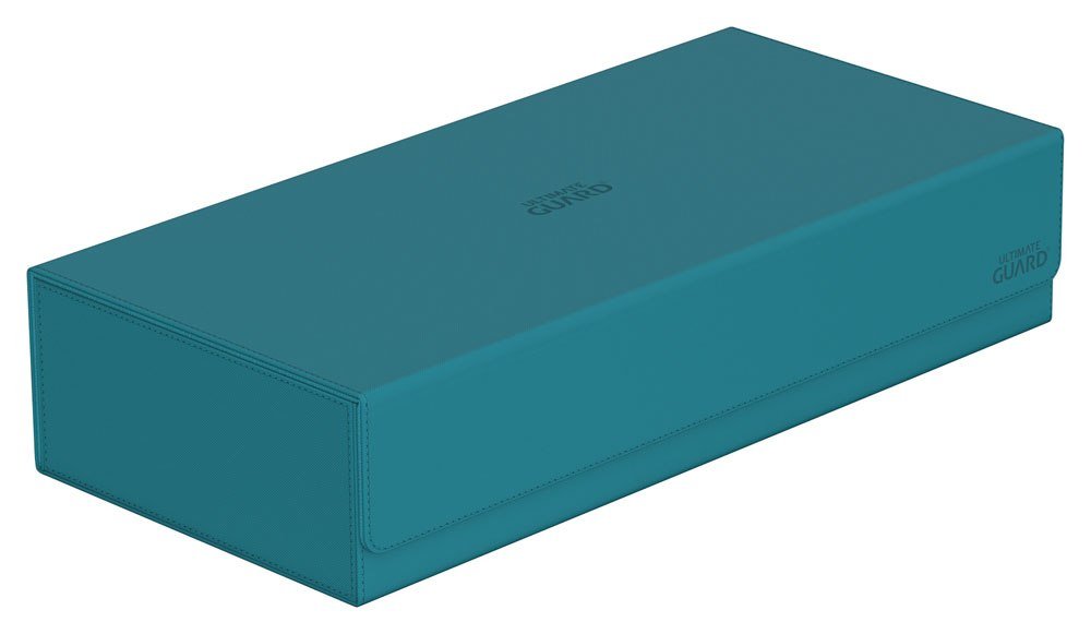Ultimate Guard Superhive 550+ Xenoskin card box in petrol, closed, angled view