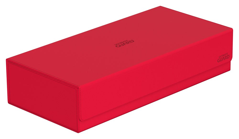 Ultimate Guard Superhive 550+ Xenoskin card box in red, closed, angled view