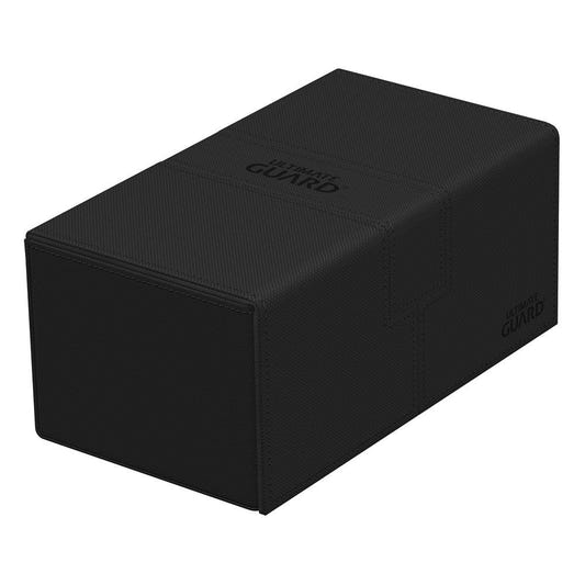 Ultimate Guard Twin Flip'n'Tray 200+ Xenoskin deck case in black, closed, lying flat, front angle