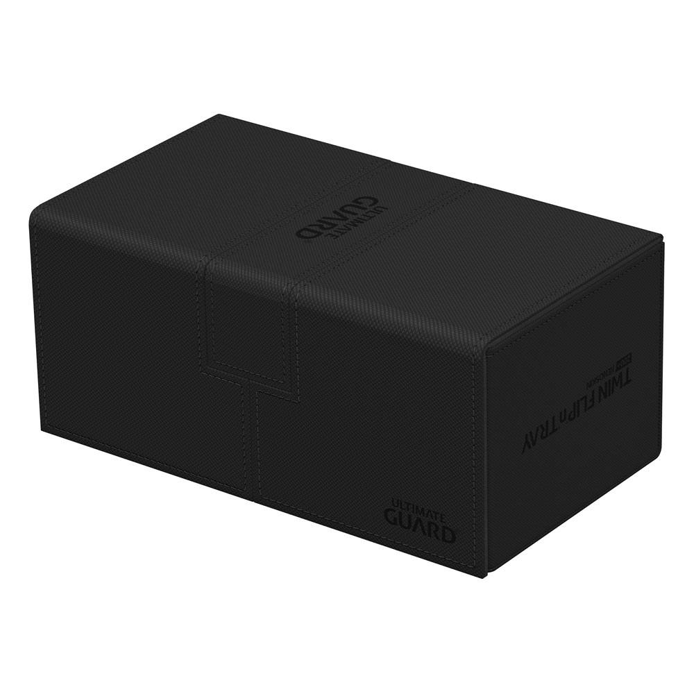 Ultimate Guard Twin Flip'n'Tray 200+ Xenoskin deck case in black, closed, lying flat, angle from the other side
