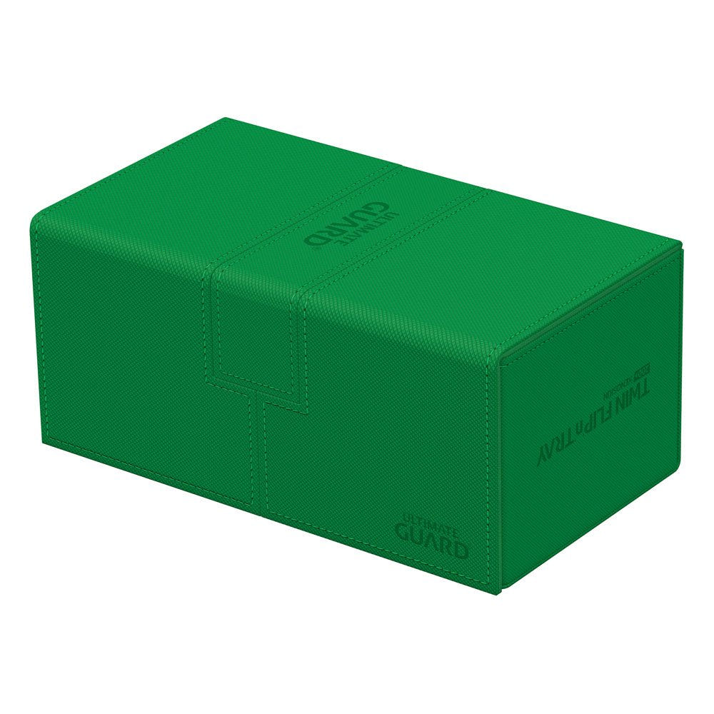 Ultimate Guard Twin Flip'n'Tray 200+ Xenoskin deck case in green, closed, lying flat, angle from the other side