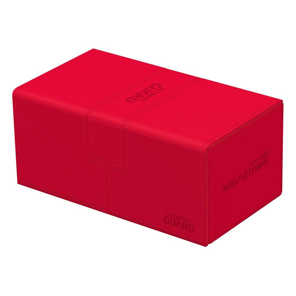 Ultimate Guard Twin Flip'n'Tray 200+ Xenoskin deck case in red, closed, lying flat, angle from the other side