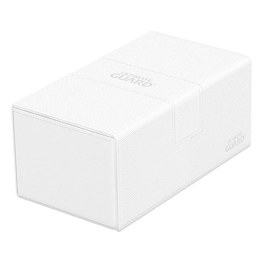 Ultimate Guard Twin Flip'n'Tray 200+ Xenoskin deck case in white, closed, lying flat, front angle
