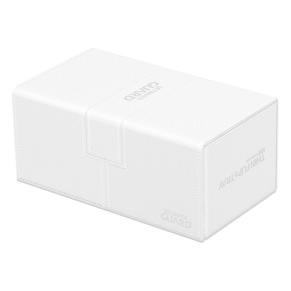 Ultimate Guard Twin Flip'n'Tray 200+ Xenoskin deck case in white, closed, lying flat, angle from the other side