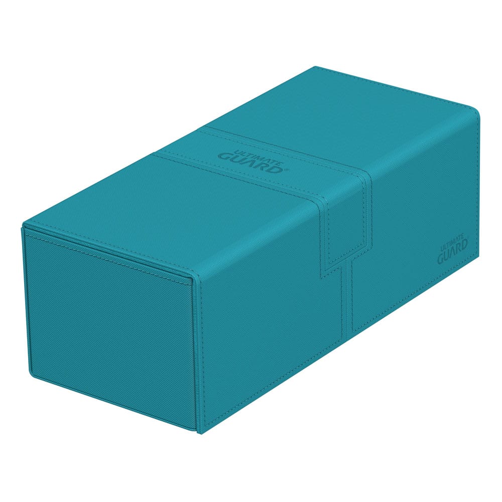 Ultimate Guard Twin Flip'n'Tray 266+ Xenoskin case in petrol, closed, lying flat, front angle