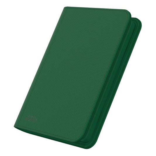 Ultimate Guard Zipfolio 160 8-Pocket Xenoskin binder in green, closed, angled front view