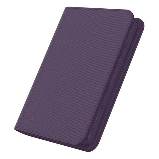 Ultimate Guard Zipfolio 160 8-Pocket Xenoskin binder in purple, closed, angled front view