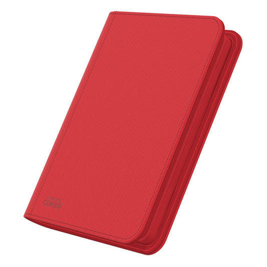 Ultimate Guard Zipfolio 160 8-Pocket Xenoskin binder in red, closed, angled front view