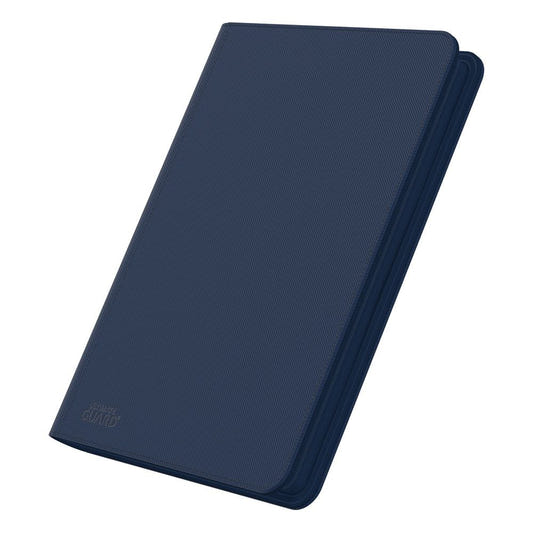 Ultimate Guard Zipfolio 360 18-Pocket Xenoskin binder in blue, closed, angled front view