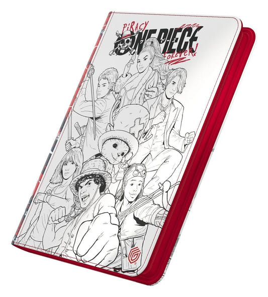 Ultimate Guard Zipfolio 360 Netflix One Piece Sketch binder, black and white cast sketch, angled front view