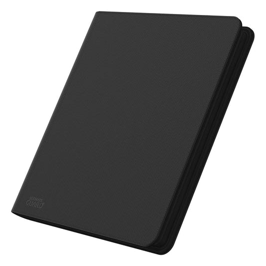 Ultimate Guard Zipfolio 480 24-Pocket Xenoskin binder in black, closed, angled front view