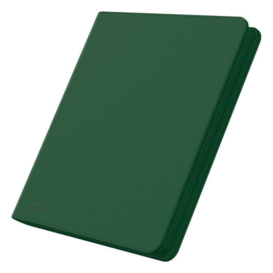 Ultimate Guard Zipfolio 480 24-Pocket Xenoskin binder in green, closed, angled front view
