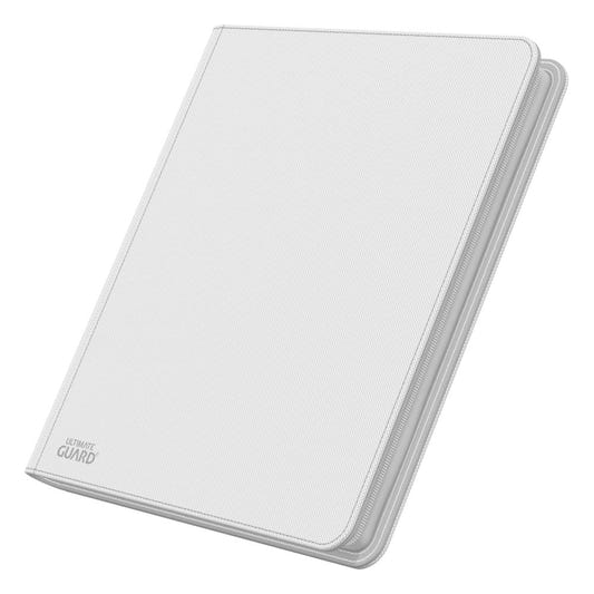 Ultimate Guard Zipfolio 480 24-Pocket Xenoskin binder in white, closed, angled front view
