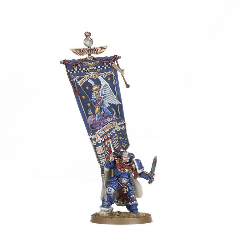 Painted Victrix Honour Guard built as the Chapter Ancient holding the Banner of Macragge