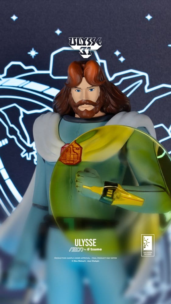 Close-up of bearded Ulysse holding his green energy shield, Tsume NEON figure