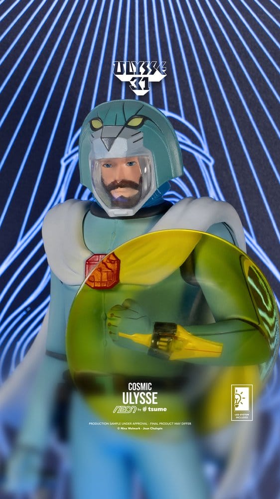 Close-up of Ulysse in helmet with energy shield on the Tsume NEON Cosmic Version figure