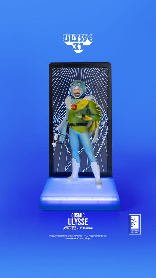 Tsume NEON Ulysses 31 Ulysse Cosmic Version figure with illuminated Zeus backdrop, front view