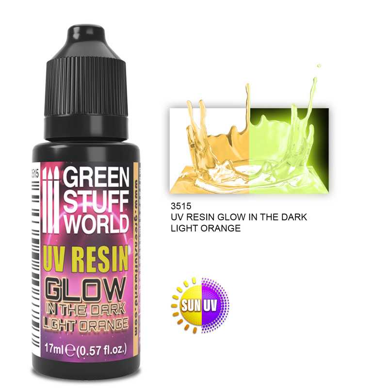 Green Stuff World - UV RESIN 17ml LIGHT ORANGE - Glow in the Dark - Loaded Dice