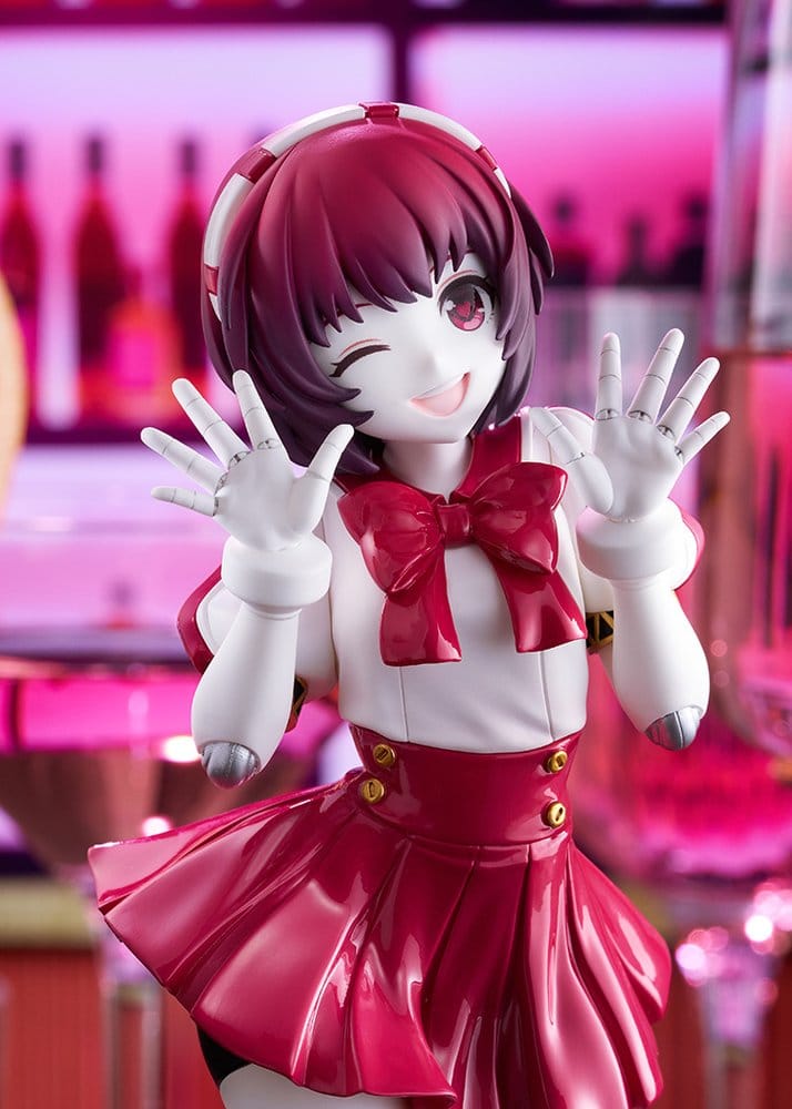 Close-up of Dorothy Haze Another Skin figure winking with hands raised, pink bar backdrop