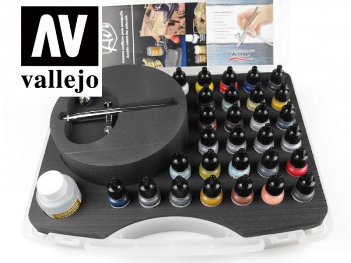 Vallejo Model Air - Basic Colours & Airbrush Set - Loaded Dice