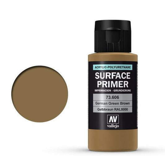 Vallejo Surface Primer Acrylic Polyurethane - Primer German Green Brown (RAL 8000) 60ml bottle