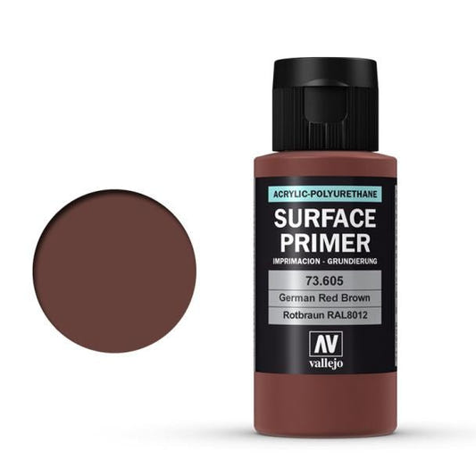 Vallejo Surface Primer Acrylic Polyurethane - Primer German Red Brown (RAL 8012) 60ml bottle