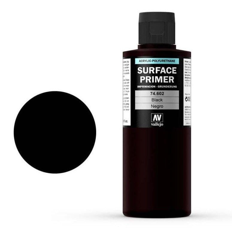 Vallejo Surface Primer Acrylic - Primer Black 200ml bottle