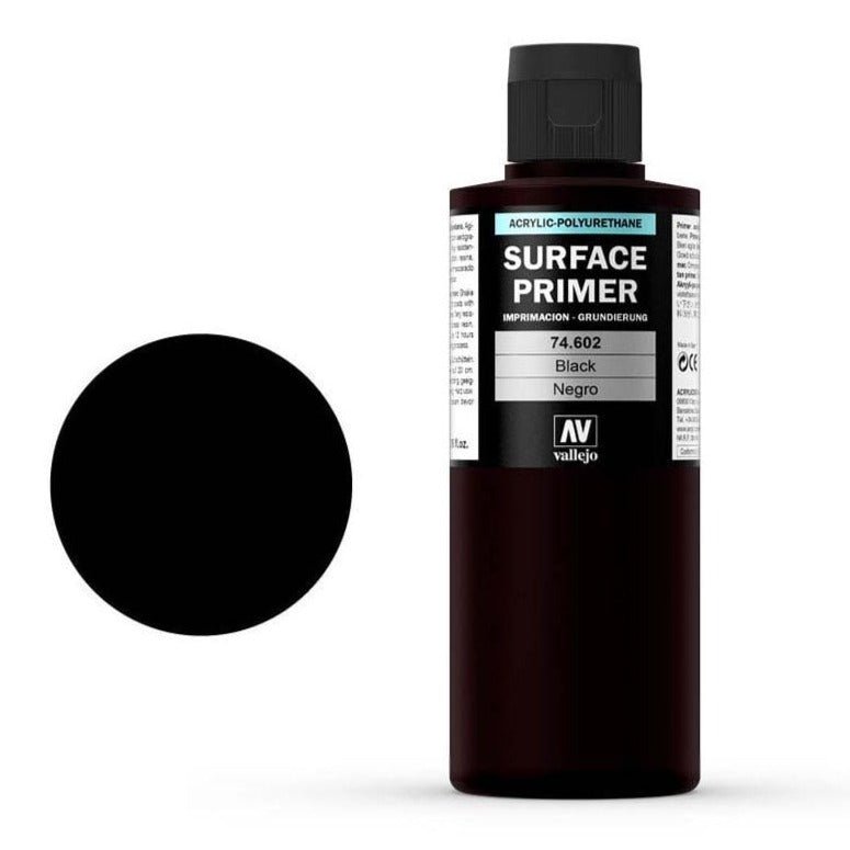 Vallejo Surface Primer Acrylic - Primer Black 200ml bottle