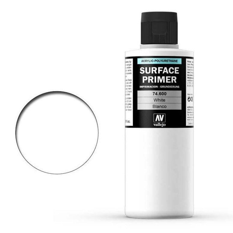 Vallejo Surface Primer Acrylic - Primer White 200ml bottle