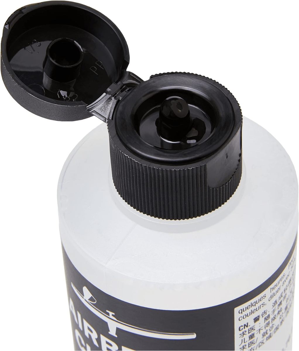 Vallejo Airbrush Cleaner 200ml bottle with its black flip-top dispensing cap open