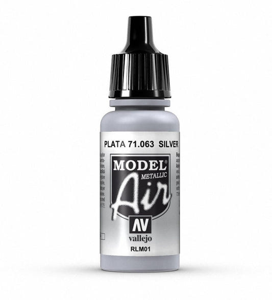 Vallejo Model Air Model Air - Silver (Metallic) airbrush acrylic paint dropper bottle