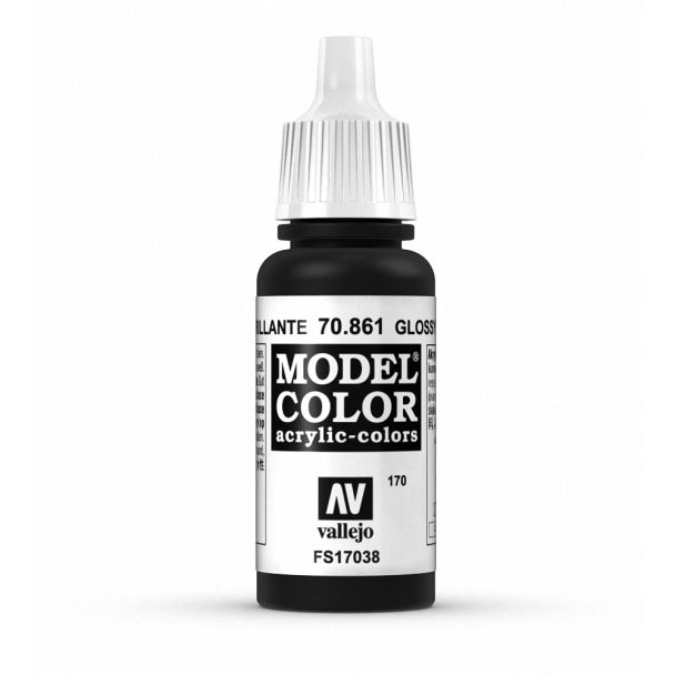 Vallejo Model Color Model Color - Gloss Black matt acrylic paint dropper bottle