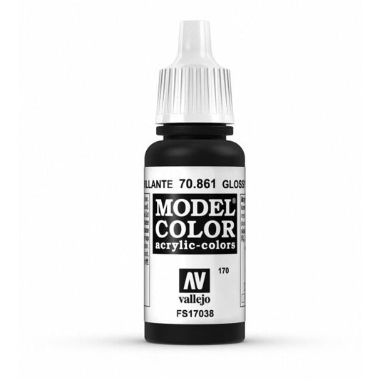 Vallejo Model Color Model Color - Gloss Black matt acrylic paint dropper bottle