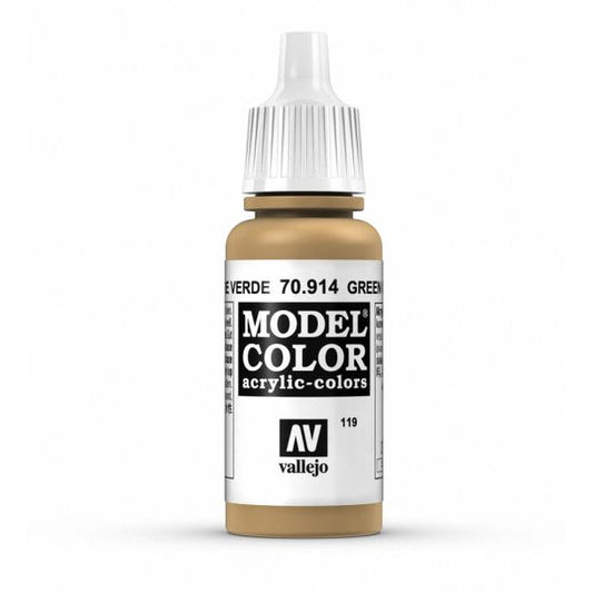 Vallejo Model Color Model Color - Green Ochre matt acrylic paint dropper bottle