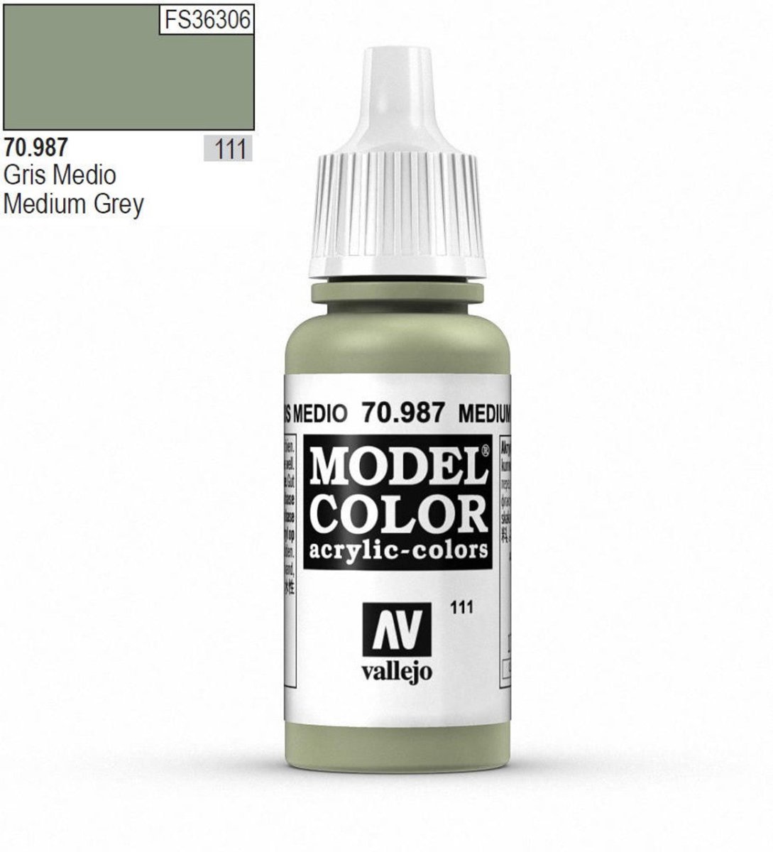 Vallejo Model Color Model Color - Medium Grey matt acrylic paint dropper bottle