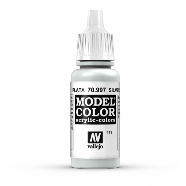 Vallejo Model Color Model Color - Metallic Silver matt acrylic paint dropper bottle