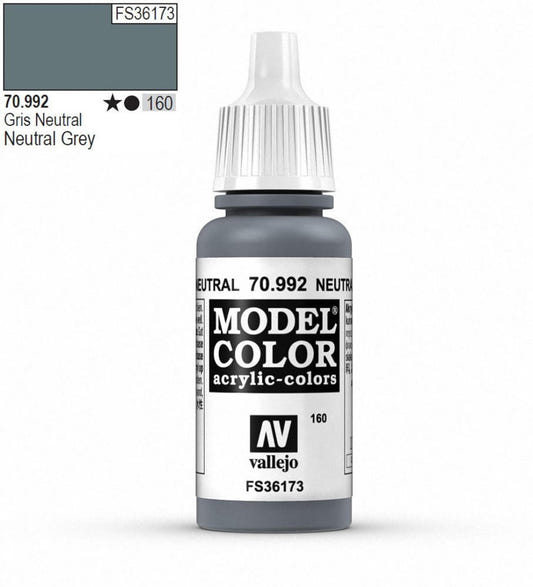 Vallejo Model Color Model Color - Neutral Grey matt acrylic paint dropper bottle