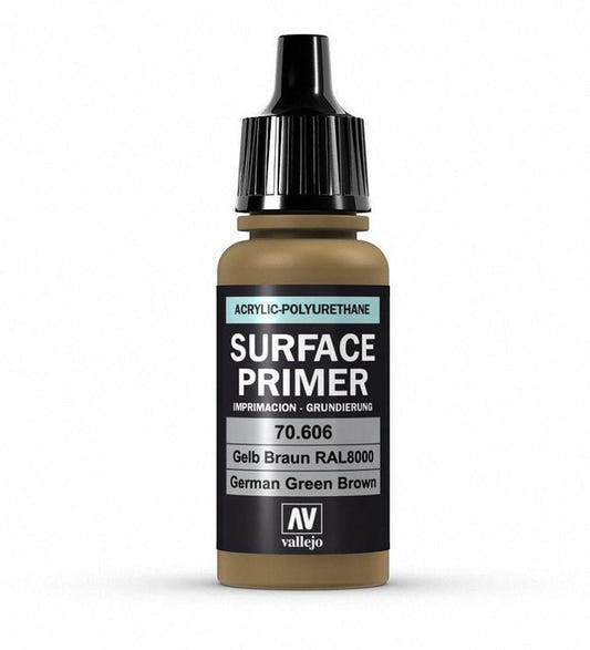 Vallejo Surface Primer Polyurethane - Primer German Green Brown (RAL 8000) 17ml bottle