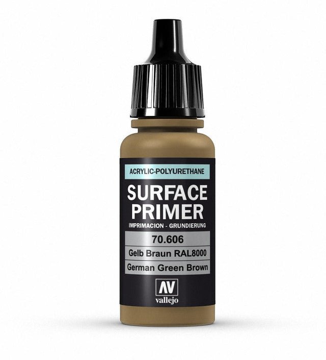 Vallejo Surface Primer Polyurethane - Primer German Green Brown (RAL 8000) 17ml bottle